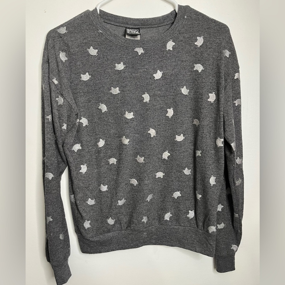 Cat Face Head Sweater / silver and gray Modern Lux Brand Size XS - Picture 2 of 6